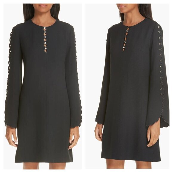 Michael Kors Scallop Button Detail Double Crepe Sable Shift Dress Black Size 12 - Picture 8 of 8